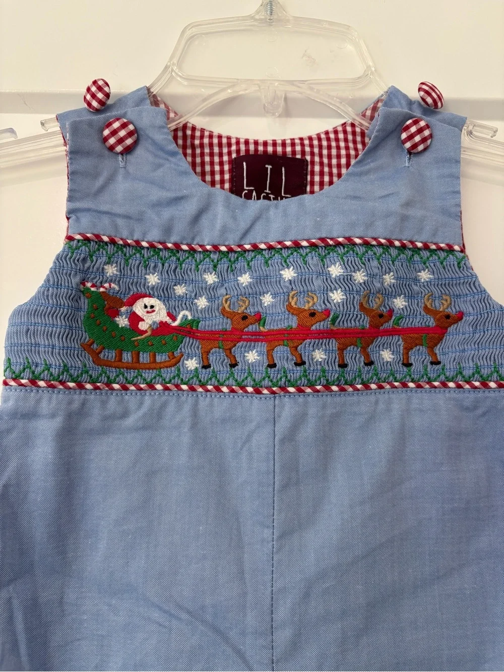 Lil Cactus Santa’s Sleigh Smocked Jon Jon Romper Longall 3/6 months